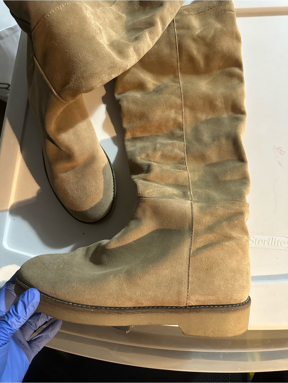 Zara Over-the-Knee Suede Boots in Light Brown